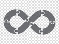 Simple icon Infinity puzzle in gray. Infinity puzzle of seven pieces on transparent background. Flat design.